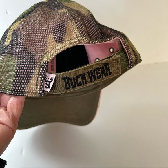 Buckwear Hunt Like a Girl! Pink Green Camo Baseball Hat Cap Deer Antlers Hunting - Picture 7 of 8